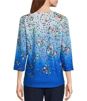Allison Daley Floral Hearts Print 3/4 Sleeve Crew Neck Knit Top