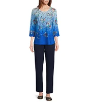 Allison Daley Floral Hearts Print 3/4 Sleeve Crew Neck Knit Top