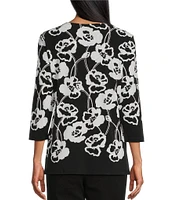 Allison Daley Floral Print 3/4 Sleeve Criss Cross V-Neck Knit Top
