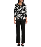 Allison Daley Floral Print 3/4 Sleeve Criss Cross V-Neck Knit Top
