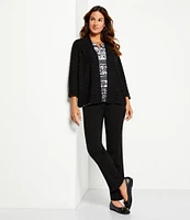 Allison Daley Floral Stripe 3/4 Sleeve Keyhole Neck Knit Top