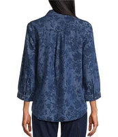 Allison Daley Fresh Floral Print 3/4 Sleeve Point Collar Button Front Lyocell Blouse