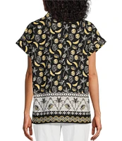 Allison Daley Fruit Print Cap Sleeve Point Collar Button-Front Shirt