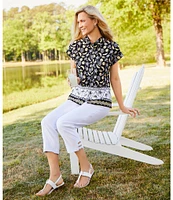 Allison Daley Fruit Print Cap Sleeve Point Collar Button-Front Shirt