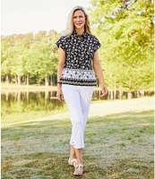 Allison Daley Fruit Print Cap Sleeve Point Collar Button-Front Shirt