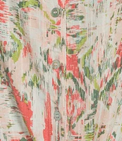 Allison Daley Ikat Diamond Print 3/4 Tie Sleeve Y-Neck Button Front Tie-Hem Blouse