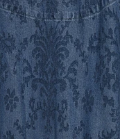 Allison Daley Indigo Print Short Sleeve Shirt Midi Dress