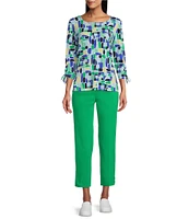 Allison Daley Lattice Hem Pull-On Straight Leg Cropped Pants