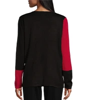 Allison Daley Long Sleeve Crew Neck Embellished Color Block Sweater