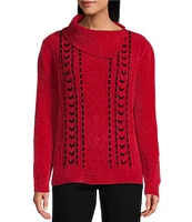 Allison Daley Long Sleeve Split Cowl Neck Ribbon Sweater