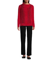 Allison Daley Long Sleeve Split Cowl Neck Ribbon Sweater