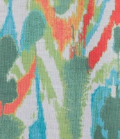 Allison Daley Natural Ikat Print Short Sleeve Criss-Cross Keyhole Neck Short Sleeve Jersey Knit Top