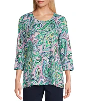Allison Daley Painterly Paisley Print 3/4 Sleeve Crew Neck Knit Top