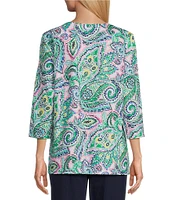 Allison Daley Painterly Paisley Print 3/4 Sleeve Crew Neck Knit Top