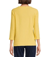 Allison Daley Petite Size 3/4 Sleeve Keyhole Neck Tie Hem Seersucker Knit Top