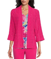 Allison Daley Petite Size 3/4 Sleeve Open-Front Eyelet Knit Cardigan
