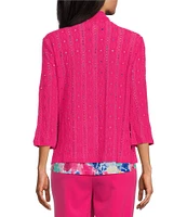 Allison Daley Petite Size 3/4 Sleeve Open-Front Eyelet Knit Cardigan