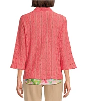 Allison Daley Petite Size 3/4 Sleeve Open-Front Eyelet Knit Cardigan