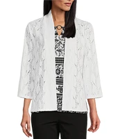 Allison Daley Petite Size 3/4 Sleeve Open-Front Wave Eyelet Knit Cardigan