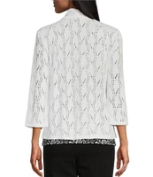 Allison Daley Petite Size 3/4 Sleeve Open-Front Wave Eyelet Knit Cardigan