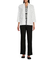 Allison Daley Petite Size 3/4 Sleeve Open-Front Wave Eyelet Knit Cardigan