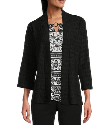 Allison Daley Petite Size 3/4 Sleeve Open-Front Wave Knit Cardigan