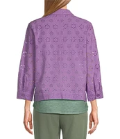 Allison Daley Petite Size 3/4 Sleeve Point Collar Button Front Eyelet Jacket