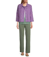 Allison Daley Petite Size 3/4 Sleeve Point Collar Button Front Eyelet Jacket