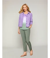 Allison Daley Petite Size 3/4 Sleeve Point Collar Button Front Eyelet Jacket