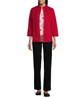 Allison Daley Petite Size 3/4 Sleeve Stand Collar Zip Front Jacket