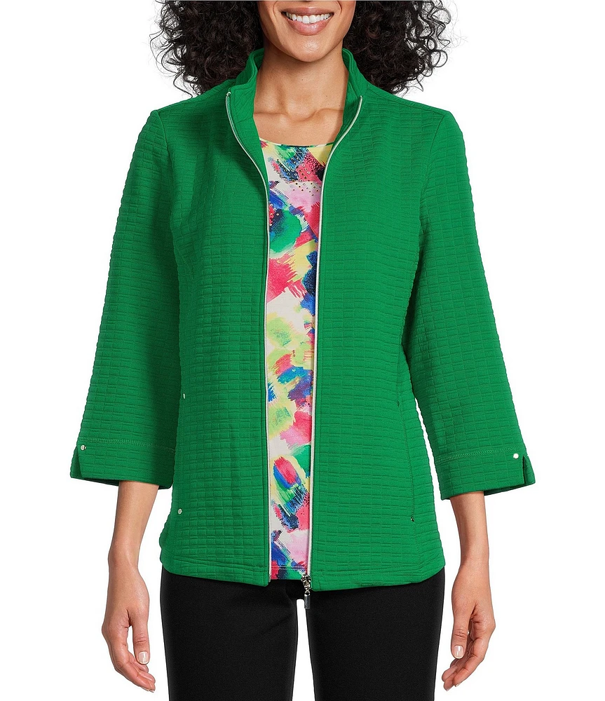 Allison Daley Petite Size 3/4 Sleeve Stand Collar Zip Front Jacket
