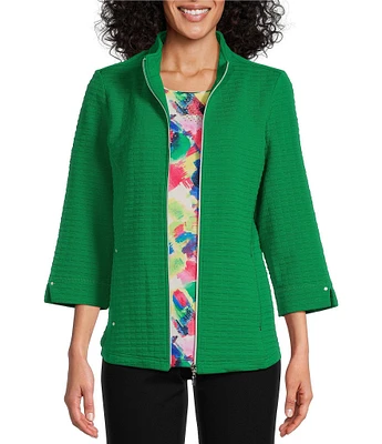 Allison Daley Petite Size 3/4 Sleeve Stand Collar Zip Front Jacket