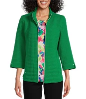 Allison Daley Petite Size 3/4 Sleeve Stand Collar Zip Front Jacket