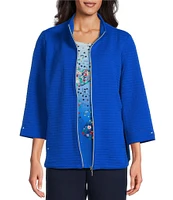 Allison Daley Petite Size 3/4 Sleeve Stand Collar Zip Front Jacket
