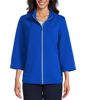 Allison Daley Petite Size 3/4 Sleeve Stand Collar Zip Front Jacket