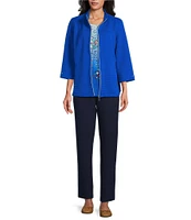 Allison Daley Petite Size 3/4 Sleeve Stand Collar Zip Front Jacket