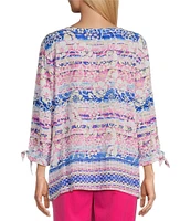 Allison Daley Petite Size 3/4 Tie Sleeve Keyhole Neck Blouse
