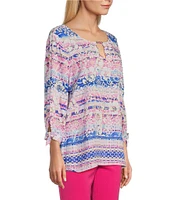 Allison Daley Petite Size 3/4 Tie Sleeve Keyhole Neck Blouse