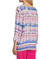 Allison Daley Petite Size 3/4 Tie Sleeve Keyhole Neck Blouse