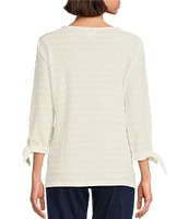 Allison Daley Petite Size 3/4 Tie Sleeve Keyhole Neck Wave Knit Top