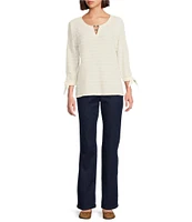 Allison Daley Petite Size 3/4 Tie Sleeve Keyhole Neck Wave Knit Top