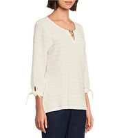 Allison Daley Petite Size 3/4 Tie Sleeve Keyhole Neck Wave Knit Top