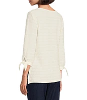 Allison Daley Petite Size 3/4 Tie Sleeve Keyhole Neck Wave Knit Top