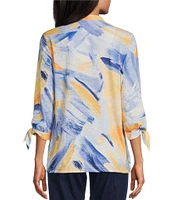 Allison Daley Petite Size 3/4 Tie Sleeve Y-Neck Button Front Knit Top