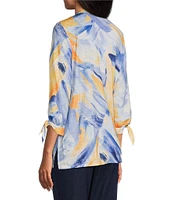 Allison Daley Petite Size 3/4 Tie Sleeve Y-Neck Button Front Knit Top