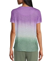 Allison Daley Petite Size Embellished Ombre Print Short Sleeve Crew Neck Knit Top