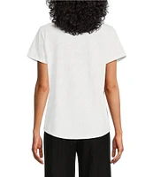 Allison Daley Petite Size Embellished Short Sleeve Keyhole Neck Knit Top