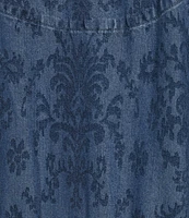 Allison Daley Petite Size Indigo Print Short Sleeve Shirt Midi Dress