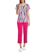 Allison Daley Petite Size Lattice Hem Pull-On Straight Leg Cropped Pants