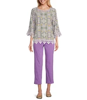 Allison Daley Petite Size Lattice Hem Pull-On Straight Leg Cropped Pants
